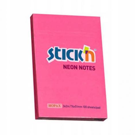Karteczki samoprzylepne Stick'n 76x51mm, 100szt różowe neon